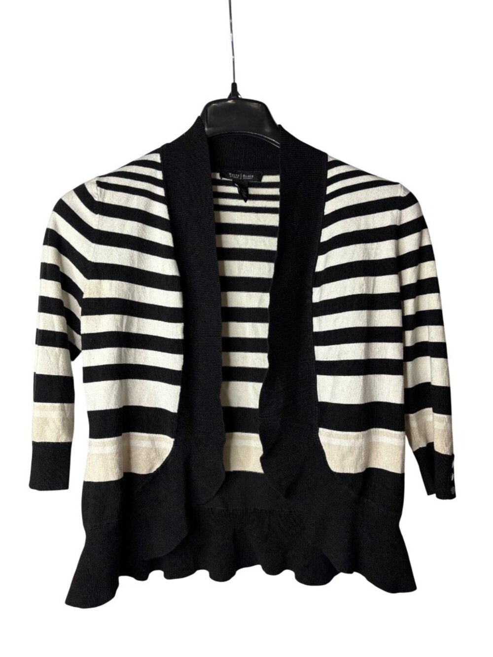 White House Black Market Open Front Cardigan Size M Striped Black White Beige